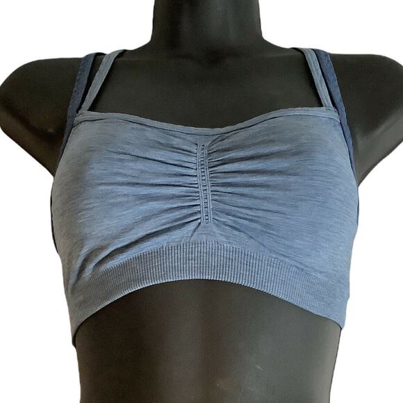 Athleta XS Blue Ruched Front Sports Bra Activewear Yoga Gym Top - Picture 2 of 5